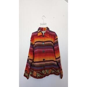Tan Zara Rainbow / Southwestern Embroidered Jacket Sz M